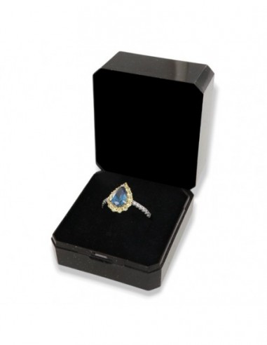 Anello Argento Rodiato Principessa Blu Goccia Corona Zirconi Gialli [9aca162e]