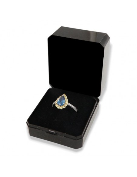 Anello Argento Rodiato Principessa Blu Goccia Corona Zirconi Gialli [9aca162e]