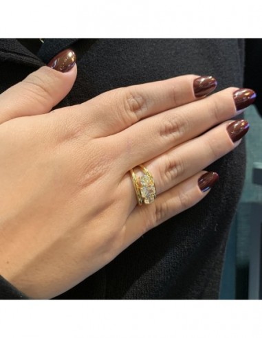 Anello Argento Dorato Fascia Zirconi Bianchi [afeb96de]