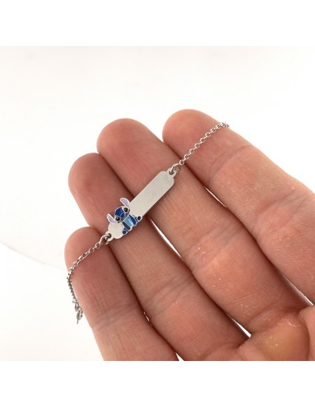 Bracciale Argento Rodiato Neonato Stitch Piastra Centrale [4facc2c8]