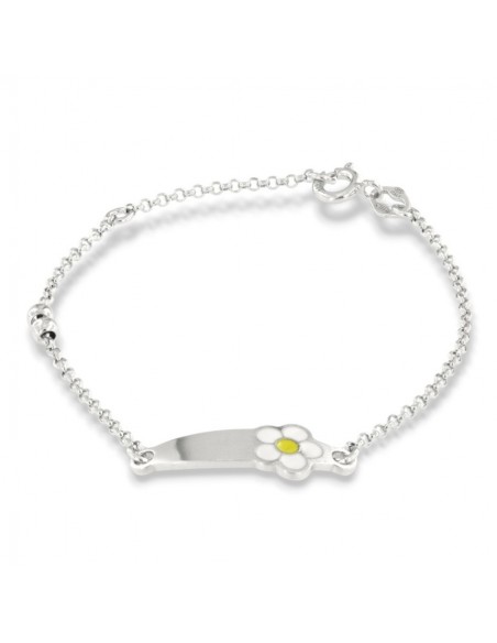 Bracciale Argento Rodiato Neonato Margherita Piastra Centrale [721fec00]