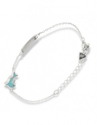 Bracciale Argento Rodiato Neonato Delfino Celeste Piastra Centrale [0e9fedb8]
