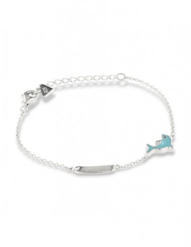 Bracciale Argento Rodiato Neonato Delfino Celeste Piastra Centrale [ecdcb287]
