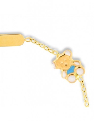 Bracciale Oro Giallo Neonato Piastra Orsetto Blu [8eac0dda]