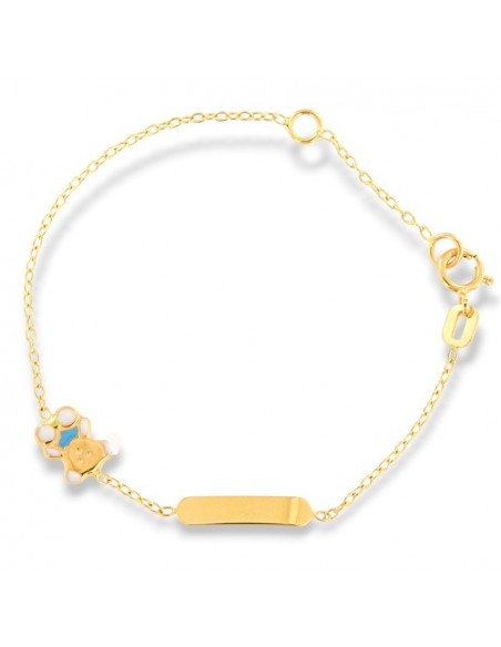 Bracciale Oro Giallo Neonato Piastra Orsetto Blu [3ce18bc0]