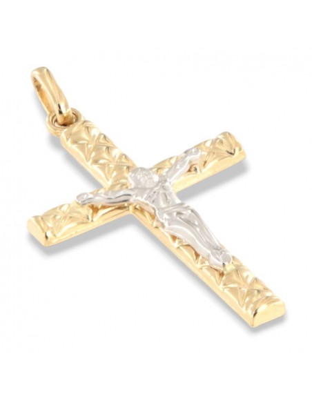 Ciondolo Oro Giallo Croce Gesù Rilievo Oro Bianco [4161e393]