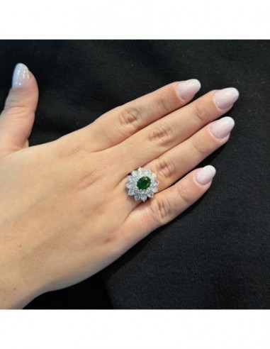 Anello Argento Rodiato Principessa Verde 9x7MM [34ae7c07]