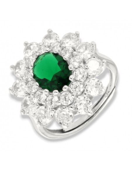 Anello Argento Rodiato Principessa Verde 9x7MM [83b3bd03]