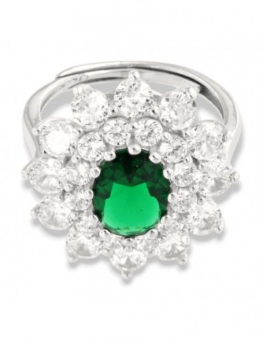 Anello Argento Rodiato Principessa Verde 9x7MM [e8d87814]