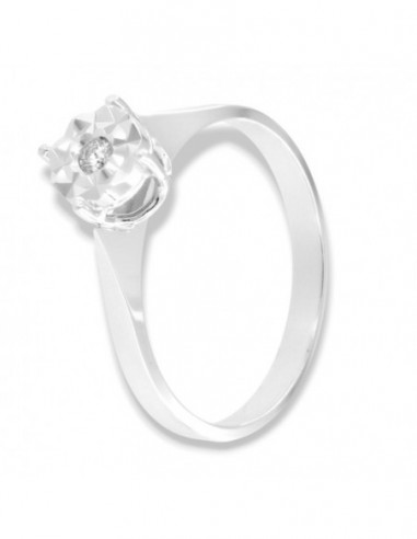 Anello Oro Bianco Solitario Illusion Diamanti 0,04 Carati mis 2 [e812ae36]