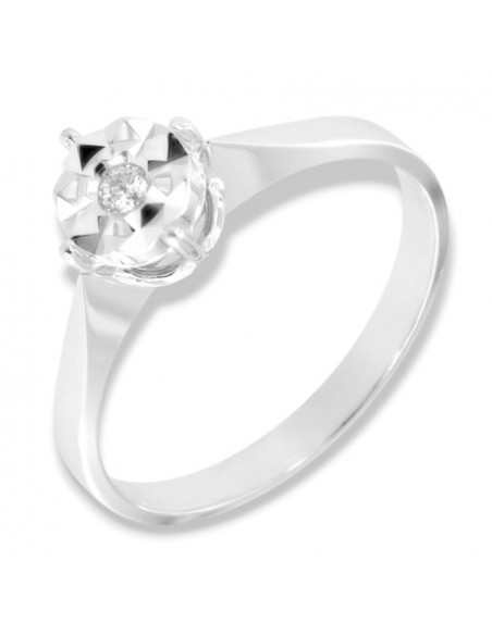 Anello Oro Bianco Solitario Illusion Diamanti 0,04 Carati mis 2 [2bfec4c0]