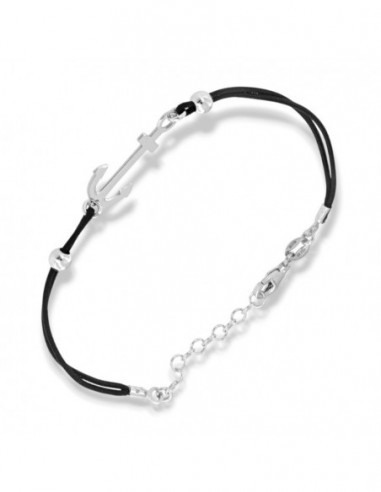 Bracciale Argento Rodiato Timone Laccio Nero [483a58cf]