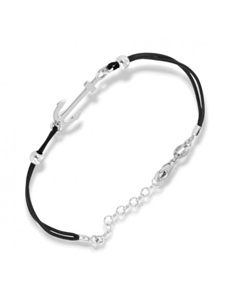 Bracciale Argento Rodiato Timone Laccio Nero [483a58cf]
