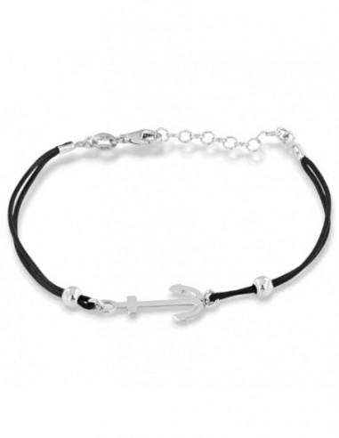 Bracciale Argento Rodiato Timone Laccio Nero [fa8574ce]