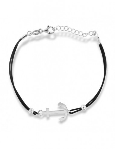 Bracciale Argento Rodiato Timone Laccio Nero [4d98b5ca]