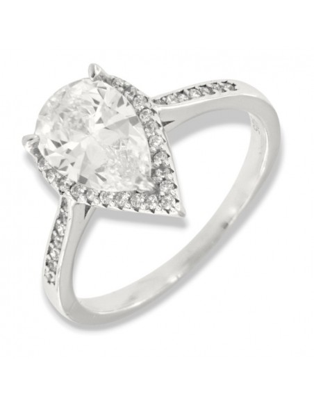 Anello Argento Rodiato Principessa Goccia Bianca [c2efc08f]