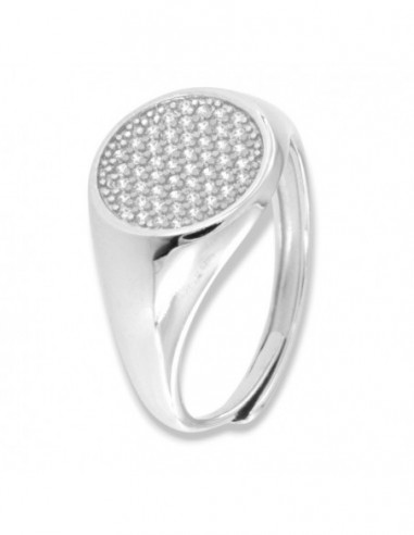 Anello Argento Rodiato Chevalier Scudo Tondo Zirconi Bianchi [e326a630]