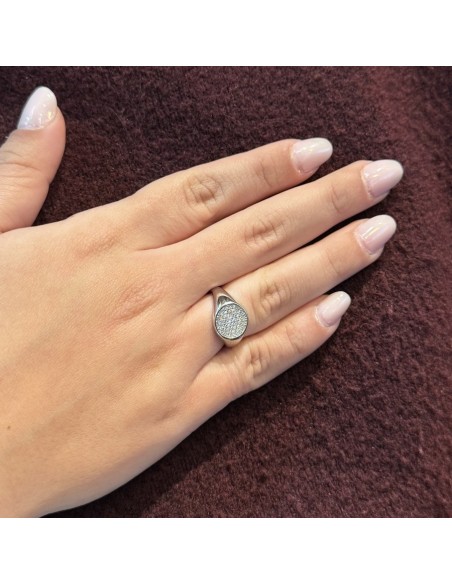 Anello Argento Rodiato Chevalier Scudo Tondo Zirconi Bianchi [82b1d033]
