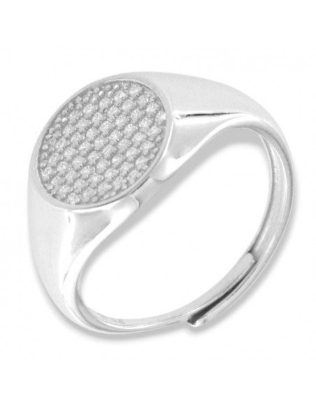 Anello Argento Rodiato Chevalier Scudo Tondo Zirconi Bianchi [35ac1137]