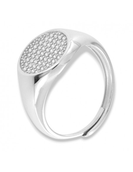 Anello Argento Rodiato Chevalier Scudo Tondo Zirconi Bianchi [30fc5629]