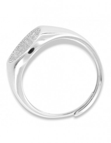Anello Argento Rodiato Chevalier Scudo Tondo Zirconi Bianchi [87e1972d]