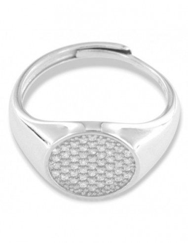 Anello Argento Rodiato Chevalier Scudo Tondo Zirconi Bianchi [5ec7d420]