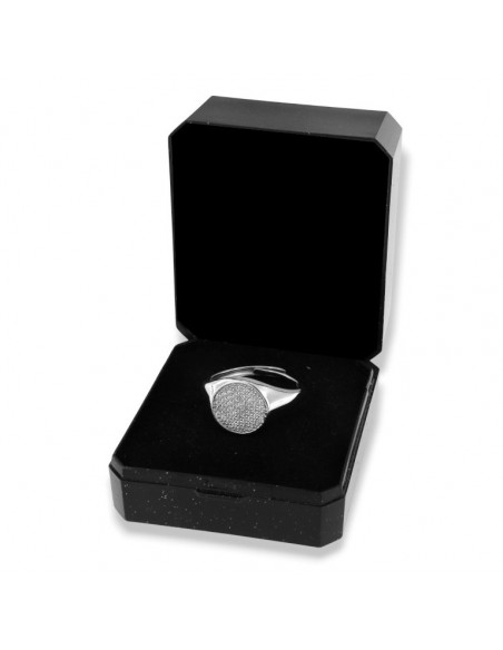 Anello Argento Rodiato Chevalier Scudo Tondo Zirconi Bianchi [e9da1524]