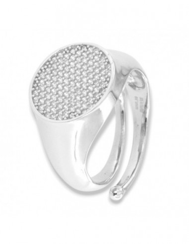 Anello Argento Rodiato Chevalier Tondo Zirconi Bianchi  Gambo Aperto [3fe7bfe2]