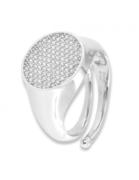 Anello Argento Rodiato Chevalier Tondo Zirconi Bianchi  Gambo Aperto [3fe7bfe2]