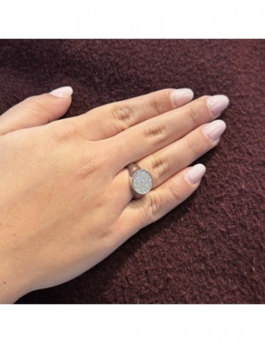 Anello Argento Rodiato Chevalier Tondo Zirconi Bianchi  Gambo Aperto [352bbdef]