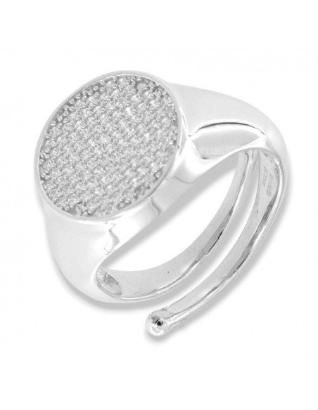 Anello Argento Rodiato Chevalier Tondo Zirconi Bianchi  Gambo Aperto [82367ceb]