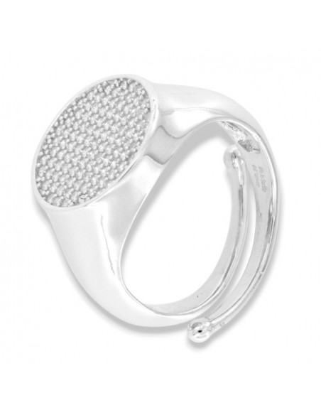 Anello Argento Rodiato Chevalier Tondo Zirconi Bianchi  Gambo Aperto [87663bf5]
