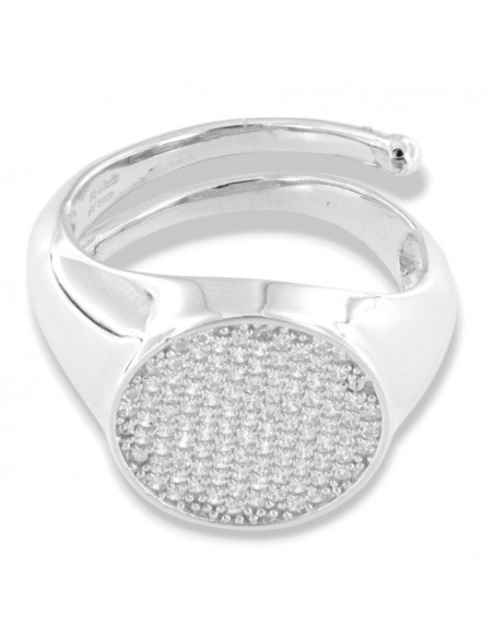 Anello Argento Rodiato Chevalier Tondo Zirconi Bianchi  Gambo Aperto [e95db9fc]