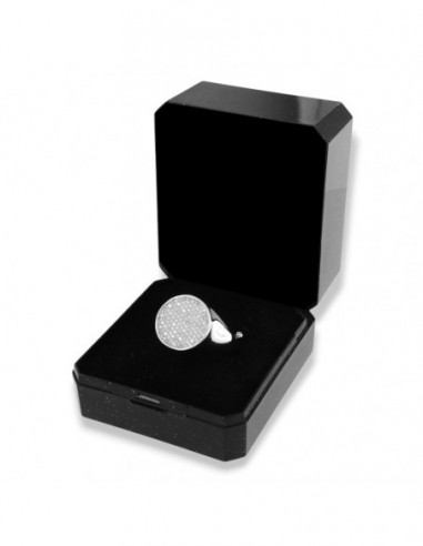 Anello Argento Rodiato Chevalier Tondo Zirconi Bianchi  Gambo Aperto [5e4078f8]