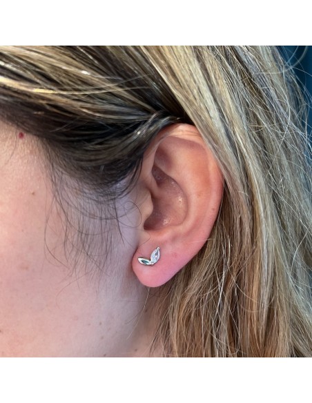 Orecchini Argento Rodiato Foglie Zircone Bianco [cfae42a5]