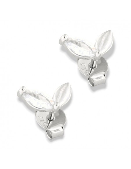 Orecchini Argento Rodiato Foglie Zircone Bianco [78b383a1]