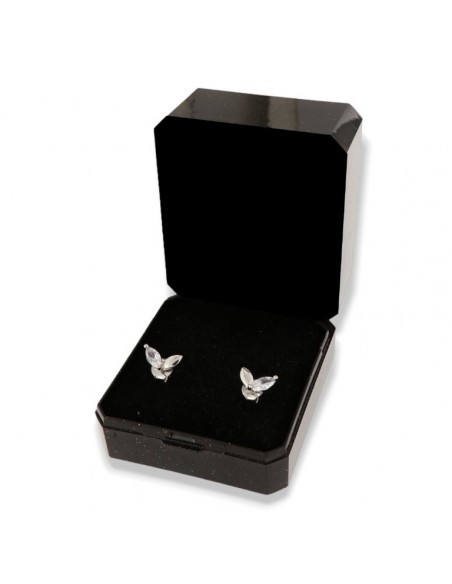 Orecchini Argento Rodiato Foglie Zircone Bianco [cafe05bb]