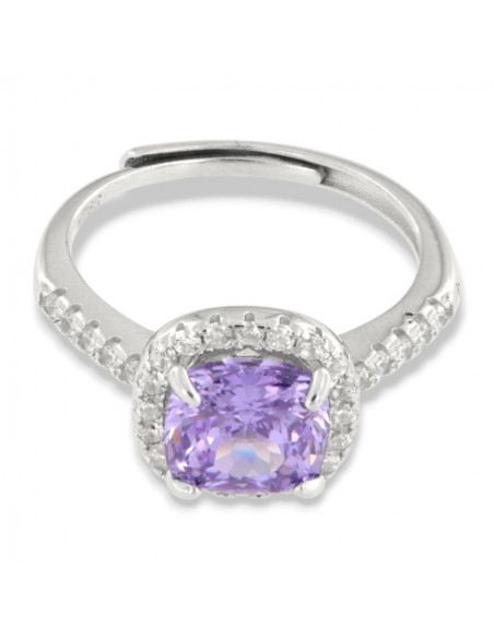 Anello Argento Rodiato Principessa Lilla 8x8MM [56e31db6]