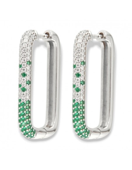 Orecchini Argento Rodiato Cerchi Zirconi Bianchi Verdi [279762e9]