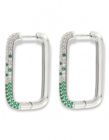 Orecchini Argento Rodiato Cerchi Zirconi Bianchi Verdi [8efa5047]
