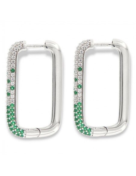 Orecchini Argento Rodiato Cerchi Zirconi Bianchi Verdi [8efa5047]