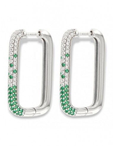 Orecchini Argento Rodiato Cerchi Zirconi Bianchi Verdi [39e79143]