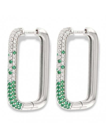Orecchini Argento Rodiato Cerchi Zirconi Bianchi Verdi [39e79143]