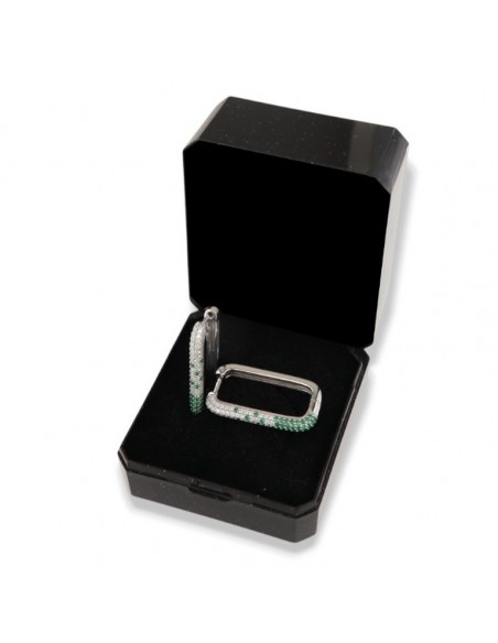 Orecchini Argento Rodiato Cerchi Zirconi Bianchi Verdi [3cb7d65d]
