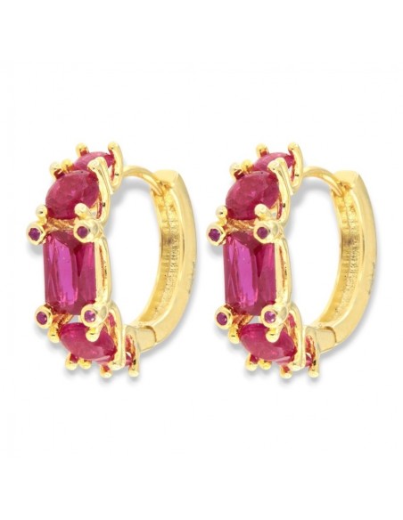 Orecchini Argento Rodiato Cerchi Zirconi Magenta [0f1df895]