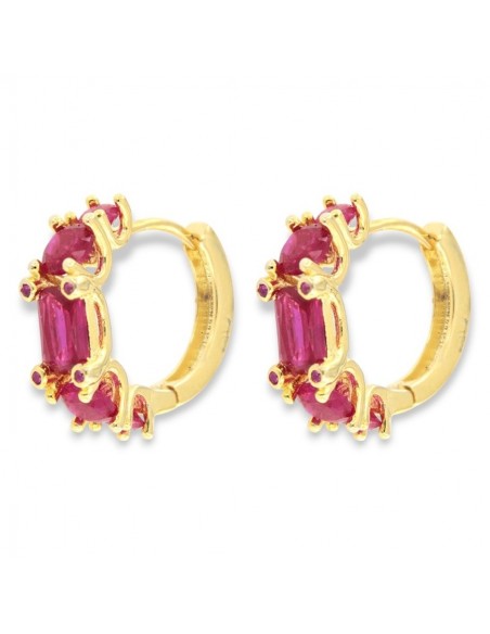 Orecchini Argento Rodiato Cerchi Zirconi Magenta [f3a9f67d]