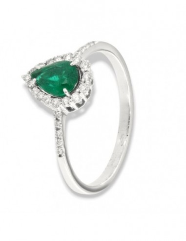 Anello Oro Bianco Goccia Smeraldo 0,59 Carati Diamanti 0,267 Carati [41338a73]
