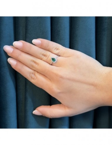 Anello Oro Bianco Goccia Smeraldo 0,59 Carati Diamanti 0,267 Carati [99aff0b8]