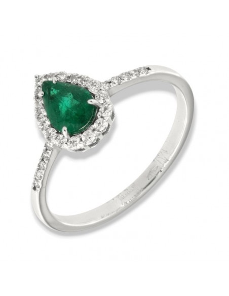 Anello Oro Bianco Goccia Smeraldo 0,59 Carati Diamanti 0,267 Carati [2eb231bc]