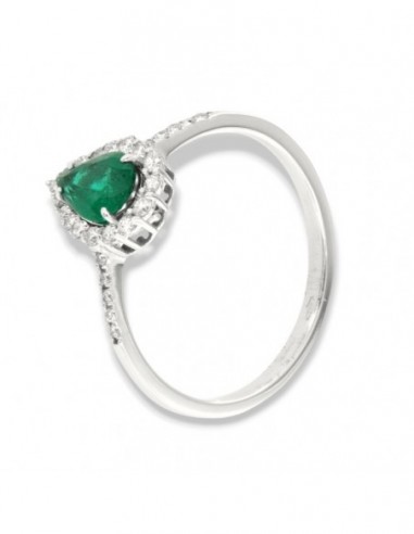 Anello Oro Bianco Goccia Smeraldo 0,59 Carati Diamanti 0,267 Carati [2be276a2]